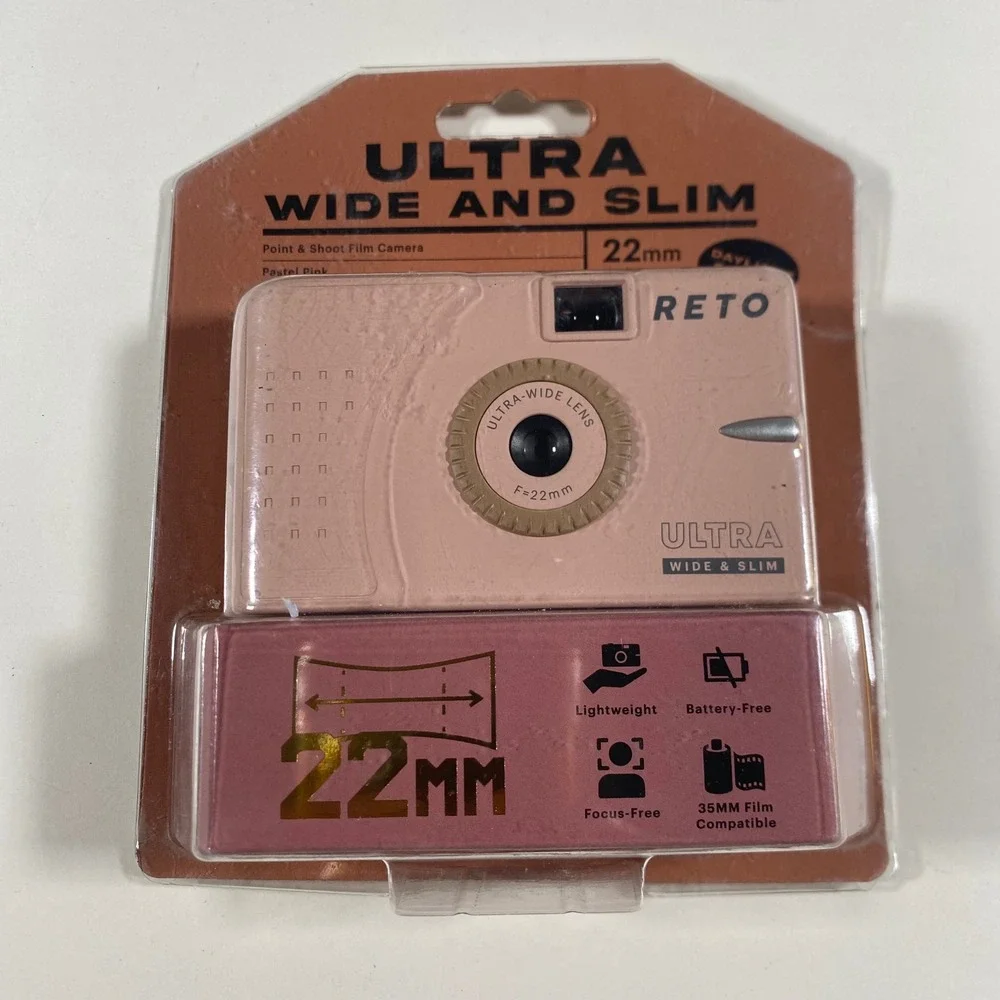 RETO Ultra Wide and Slim 35mm Film Camera 22mm‎ Lens Pastel Pink Point and Shoot